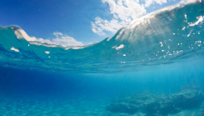 水中から見た青い海と海面（AI生成画像） - obrazy, fototapety, plakaty