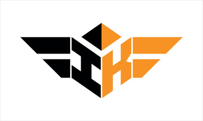 IK initial letter falcon icon gaming logo design vector template. batman logo, sports logo, monogram, polygon, war game, symbol, playing logo, abstract, fighting, typography, icon, minimal, wings logo