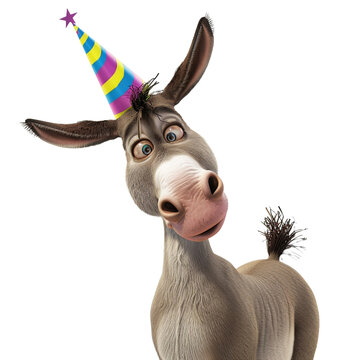 donkey in party hat  vector cartoon illustration isolated on transparent background - Generative AI
