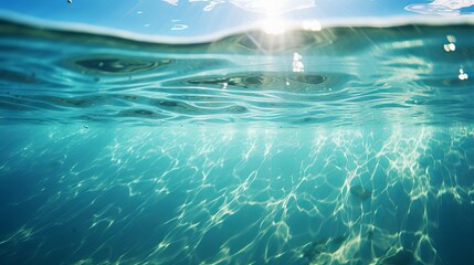 Fototapeta na wymiar Tropical Beach Waters Serenity: Crystal Clear Seascape Shot with Canon RF 50mm f/1.2L USM