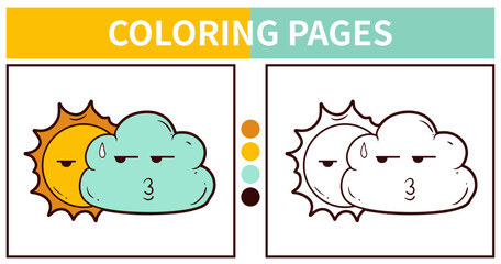 Cute cloud and sun coloring pages for kids vector illustration