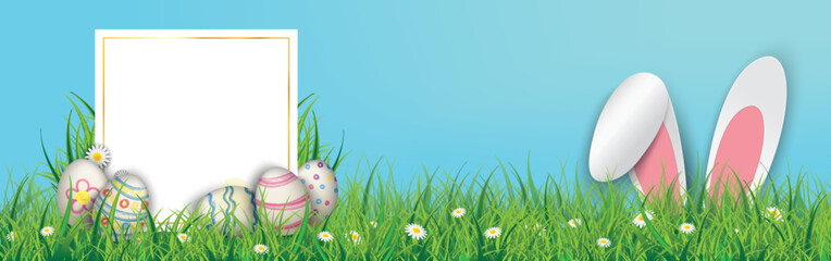 Easter Frame Eggs Hare Ears Spring Blue Header