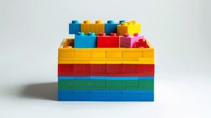 the toy plastic bricks and blocks for building toys on a white background.