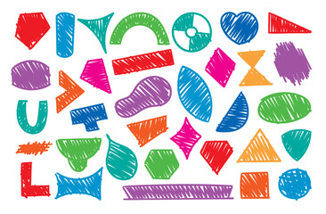 set of hand drawn mixed geometric shapes. doodle geometric shapes. colorful geometric shapes background