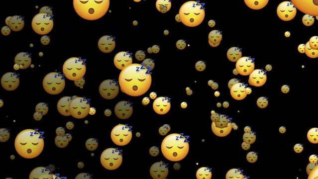Sleeping face emoticon rainfall animation. social media emoji for editing animated in alpha channel transparent background