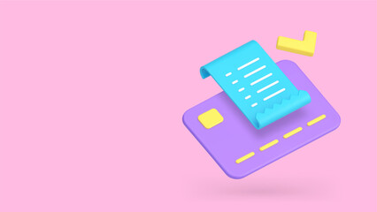 Card payment success financial shopping banking transaction banner copy space 3d icon vector