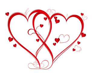Continuous line drawing of two hearts on transparent background. Banner for valentine's day. Abstract hearts. PNG image ai generated