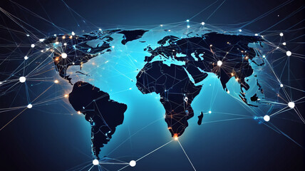 
Illustration depicting Earth connected by neural networks. Flow of technological information, generative AI