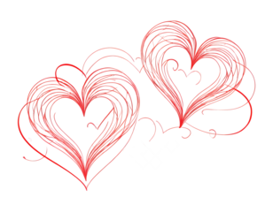 Continuous line drawing of two hearts on transparent background. Banner for valentine's day. Abstract hearts. PNG image ai generated