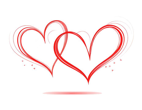 Continuous line drawing of two hearts on transparent background. Banner for valentine's day. Abstract hearts. PNG image ai generated