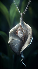 diamond necklase calla pendant White gold, calla themed, royal luxury, product photo сreated with Generative Ai