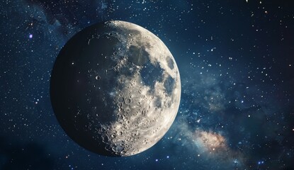 Fototapeta premium realistic landscape milky way, starry night, moon close up