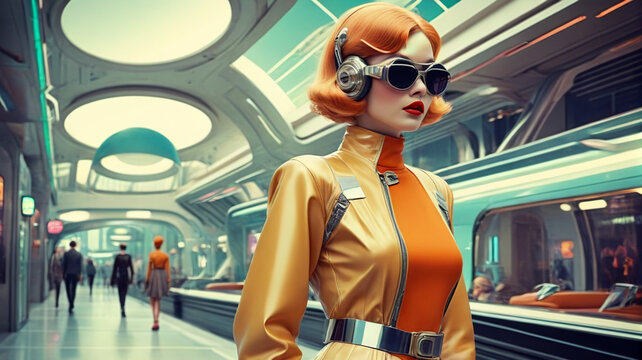 Woman in Retro-futurism, world in the distant future, generative AI

