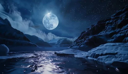 Foto op Plexiglas realistic landscape milky way, starry night, moon close up © paisorn