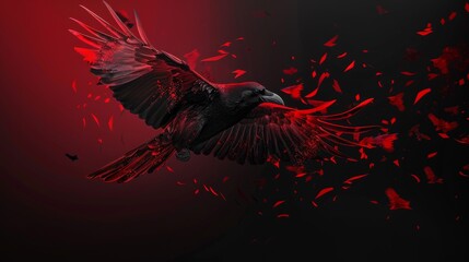 Raven black and phoenix red, dynamic contrast theme, bold dramatic flair, vibrant energy pulse, striking visual impact, intense color drama, modern dynamic design, powerful aesthetic force - obrazy, fototapety, plakaty