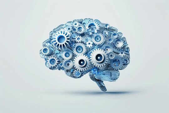 Conceptual illustration of a brain made up of gears and cogs Symbolizing problem-solving Innovation And mental agility in a technological context