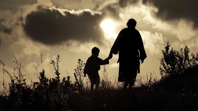 Silhouette of the Prodigal Son returning to his father