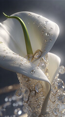 delicate transparent calla, diamonds ornament, delicate white gold ornate сreated with Generative Ai