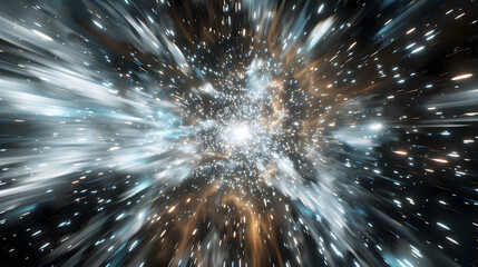 Hyperspace travel visual concept with streaks of light from countless stars, representing high-speed interstellar travel.
