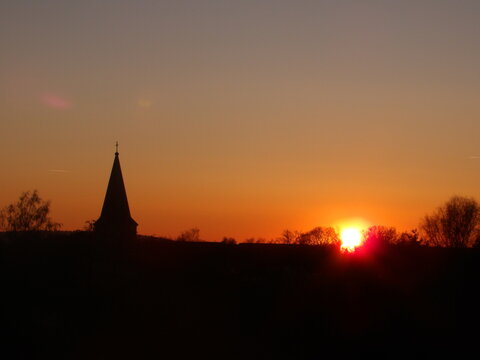 Church steeple at sunset