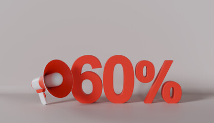 Discount Sale Announcement 60 Percentage with Megaphone on Pastel Color Background