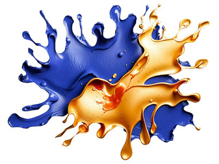 Naklejka premium Gold and blue oil paint splashes on transparent background, png. Generative ai