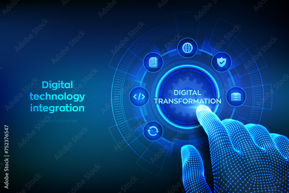 Wall mural digital transformation. digitization of business processes modern technology concept on virtual scre