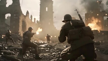 A fierce battle between Captain Miller's team and German soldiers in the ruins of Ramel. - Powered by Adobe