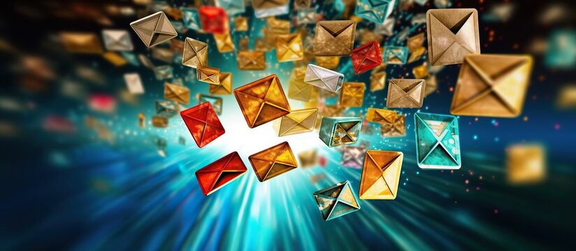 Envelopes flying in the air against digitally generated image of blue background