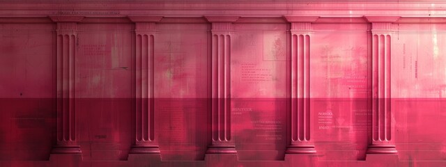 Red Wall With Row of Pillars