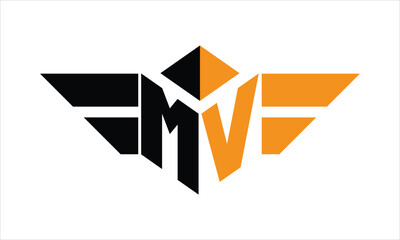 MV initial letter falcon icon gaming logo design vector template. batman logo, sports logo, monogram, polygon, war game, symbol, playing logo, abstract, fighting, typography, icon, minimal, wings logo