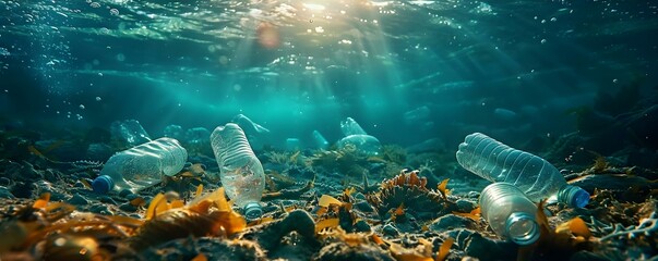 Fototapeta na wymiar Impact of Plastic Bottle Ocean Pollution on Marine Life. Concept Ocean Pollution, Plastic Bottles, Marine Life, Environmental Impact, Conservation Efforts