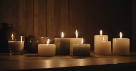 Scandinavian Calm: Candle Still Life on Wooden Table background image