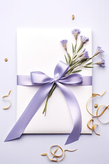 stock photo,Invitations adorned with periwinkle ribbons and elegant details. wedding, simple composition сreated with Generative Ai