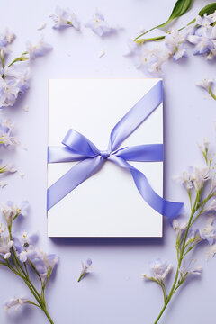 stock photo,Invitations adorned with periwinkle ribbons and elegant details. wedding, simple composition сreated with Generative Ai