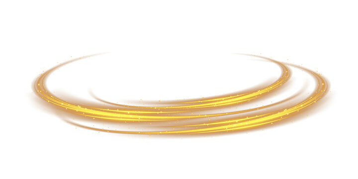 Golden glowing shiny lines effect. Luminous golden lines of speed. Light glowing effect. Light trail wave, fire path trace line and incandescence curve twirl. PNG.