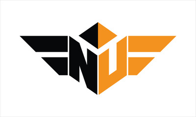 NU initial letter falcon icon gaming logo design vector template. batman logo, sports logo, monogram, polygon, war game, symbol, playing logo, abstract, fighting, typography, icon, minimal, wings logo