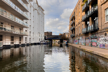 View of the Regent’s canal in Camden town in London, England