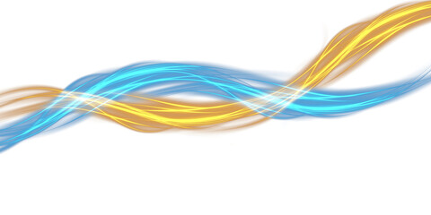 Blue and yellow glowing shiny lines effect. Luminous golden and blue lines of speed. Light glowing effect. Light trail wave, fire path trace line and incandescence curve twirl. PNG.