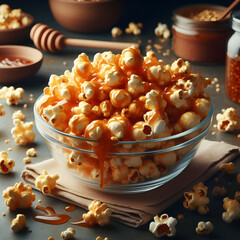 closeup of a bowl of honey popcorn perfect for an advertisement