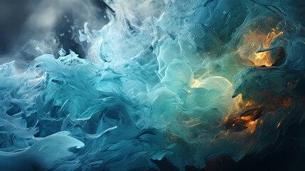 A mesmerizing clash of azure and emerald liquids colliding in midair, creating a breathtaking burst of energy. HD camera captures the intense collision with precision