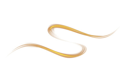 Golden glowing shiny lines effect. Luminous golden lines of speed. Light glowing effect. Light trail wave, fire path trace line and incandescence curve twirl. PNG.