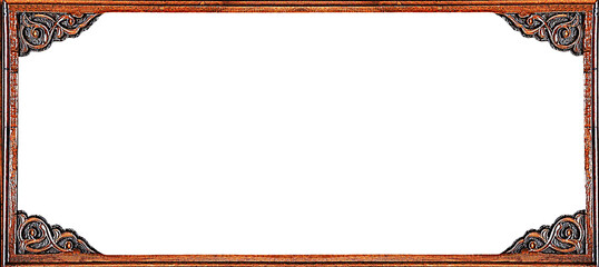 Carved wooden rectangular frame with Arabic patterns and ornaments in Oriental style.