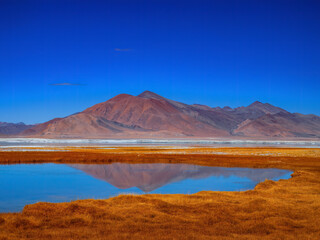 lake and mountains in the morning