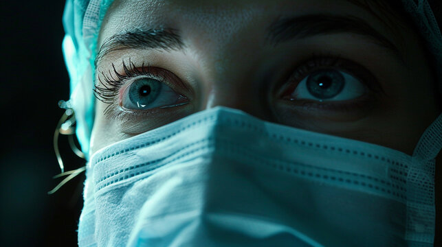 A close-up of the surgeon's face, bathed in the harsh light of the operating room, as they secure the mask in place with practiced precision, a silent vow of commitment to the pati