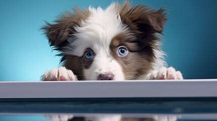 Adorable puppy on vibrant background for design and ads, copy space for pet store or vet clinic