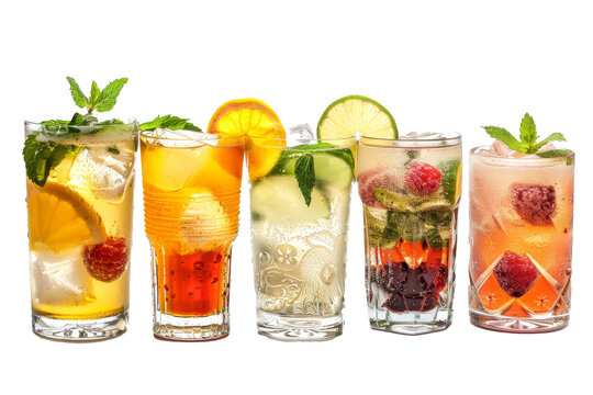 White background with cocktail collection isolated