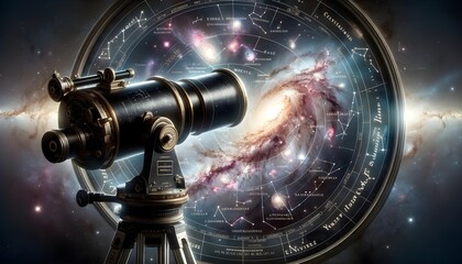 Explore the Universe" on Telescope View of Space with Constellation Overlay