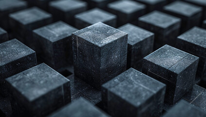a close up of a woa group of black cubesod floor