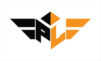 PL initial letter falcon icon gaming logo design vector template. batman logo, sports logo, monogram, polygon, war game, symbol, playing logo, abstract, fighting, typography, icon, minimal, wings logo